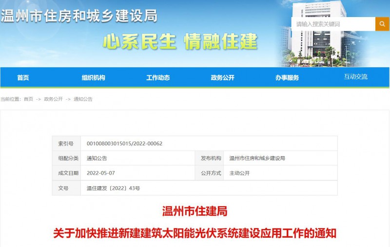 浙江溫州：政府、國企投資建筑光伏占比不低于12%，其他公共建筑不低于10%！